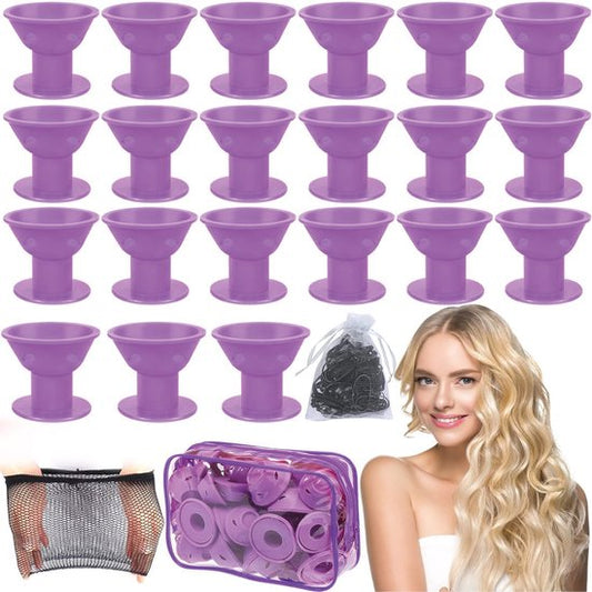 Set de bigoudis en silicone - 40 pièces - incl. filet à cheveux - peigne et 30 élastiques - boucles sans chaleur - bigoudis - rouleaux à cheveux - boucles sans chaleur