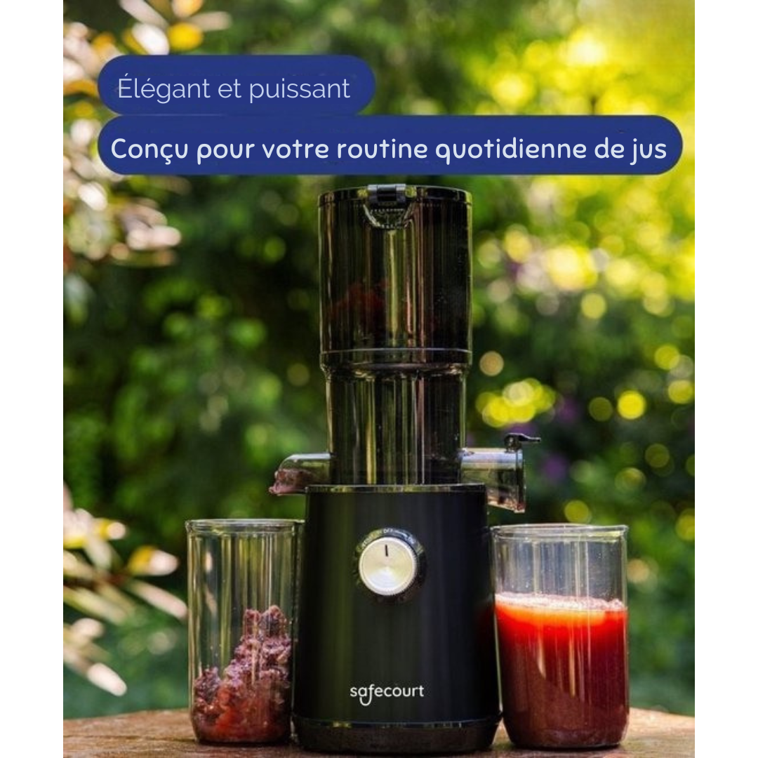 Extracteur de jus lent pour fruits et légumes Safecourt Kitchen - Ouverture de remplissage XXL - Moteur puissant - Noir