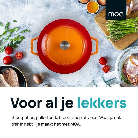 Casserole en fonte - MOA - 5,7 L - 26cm - Ronde - Toutes sources de chaleur - Egalement pour induction - Poids 5,8 kg - Orange Rouge