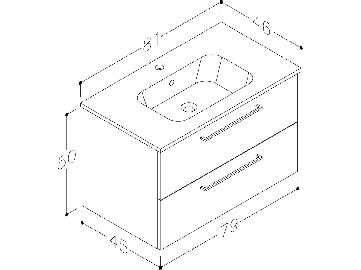 Ensemble de meubles de salle de bains Kame Gama - Chêne brun - Miroir inclus - 80 cm