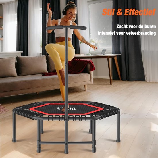 DH FitLife Fitness Trampoline d'intérieur | Ø114cm 45-inch Mini Trampoline pour le Cross Jumping | Capacité de charge 150 KG | Avec 3 positions de poignées réglables | Stabie