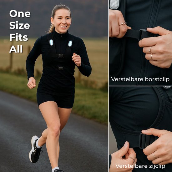 Nuvance Running Vest - 3x LED - Gilet de course à pied avec éclairage - Gilet de course à pied - Gilet de course à pied avec poche pour bouteille d'eau et téléphone - Universel