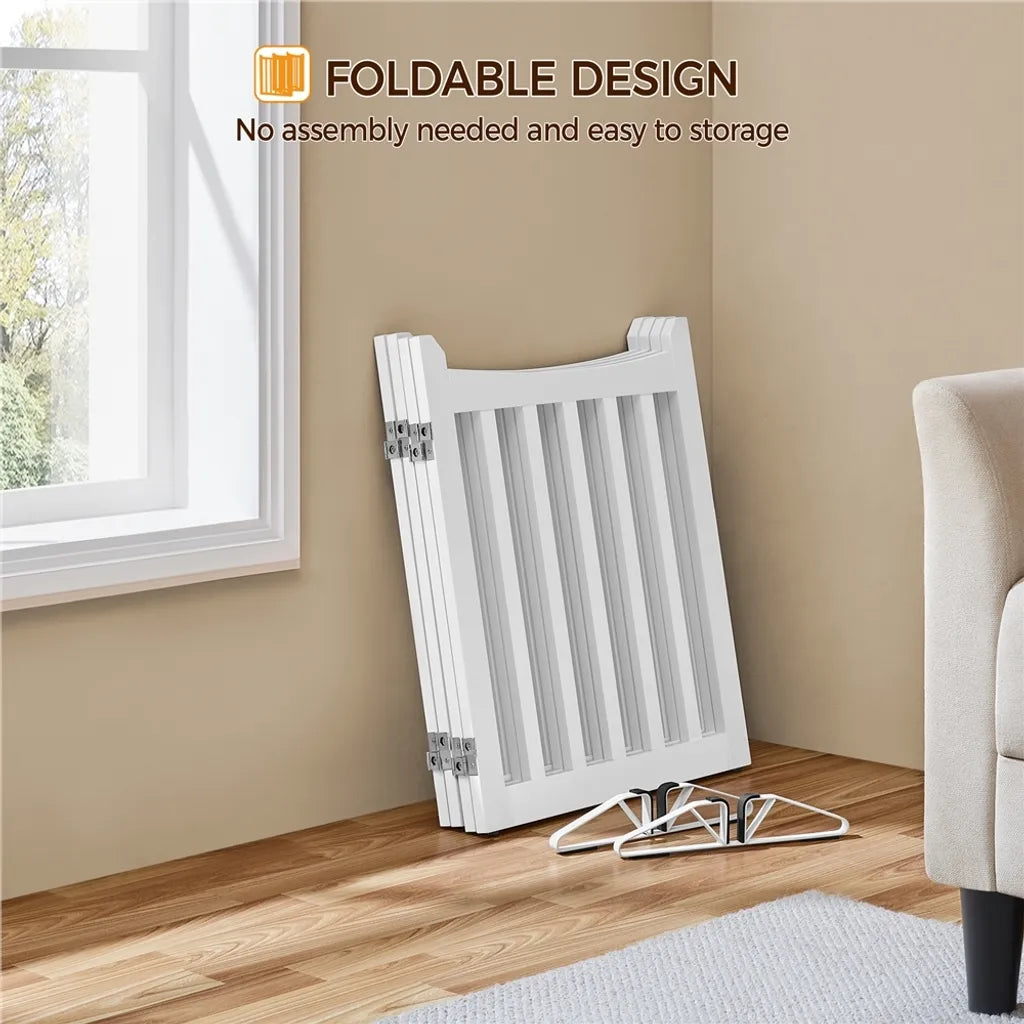 Barrière pliable pour chiens Yaheetech 204,5 x 60,5 cm - Blanche - Barrière de sécurité en bois à 4 panneaux