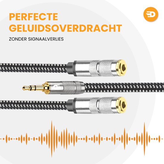 Drivv. Premium Audio Splitter - AUX - Jack Splitter - Audio Splitter 3.5 mm Jack - Male to Female - Grey
