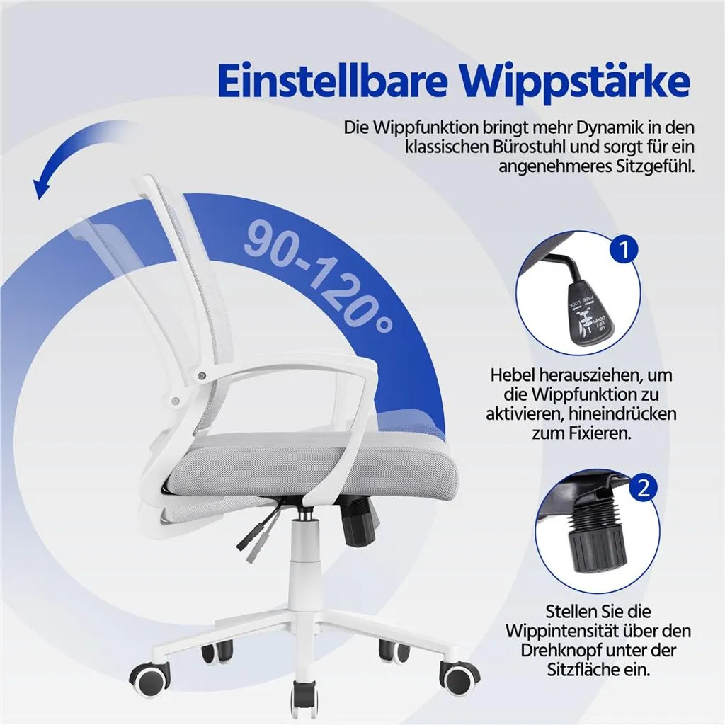Chaise de bureau ergonomique Yaheetech, réglable, en maille, gris clair