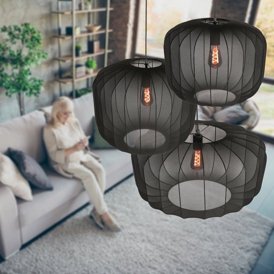 Anne Lighting - suspension - Sable - noir - lin et métal - Ø 55 cm - E27 - 4192ZW