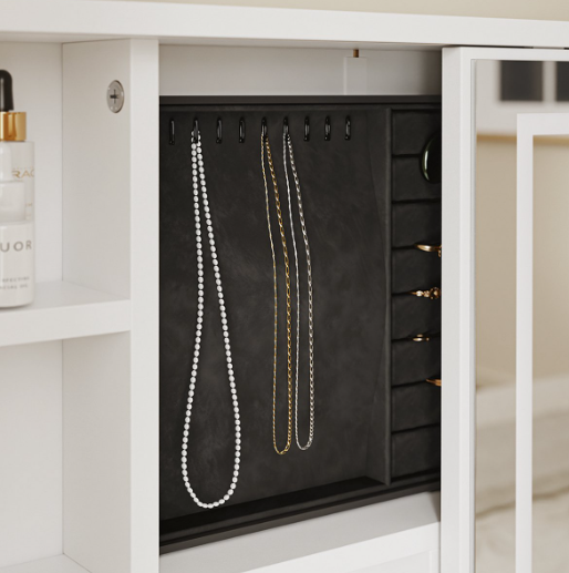 Bureau SoBuy avec miroir LED 120 x 40 x 127 cm - Blanc - 5 tiroirs - 1 porte