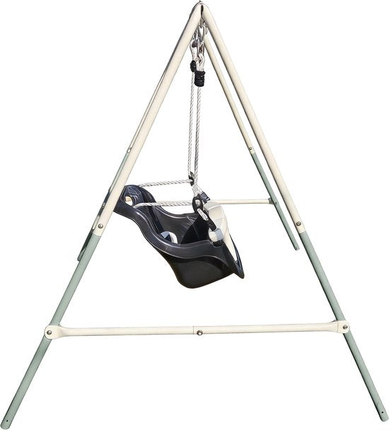 Balançoire 2-en-1 AXI en métaux, couleur verte/crème – Balançoire évolutive - Ensemble de balançoire autonome avec siège en plastique et siège pour bébé - Ensemble de balançoire pour enfants