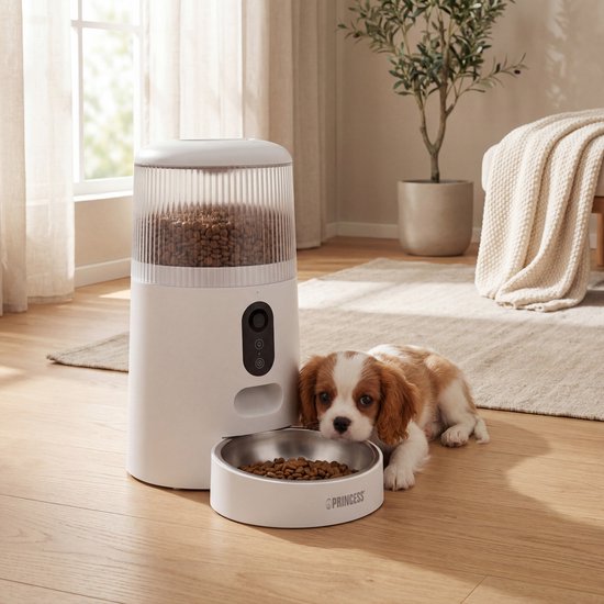Mangeoire automatique Princess - Smart 4 litres - Chat et chien - Commande via application - Croquettes - Bol en acier inoxydable – Sans BPA – Batterie de secours - Distributeur automatique de nourriture - Distributeur de croquettes - 610040