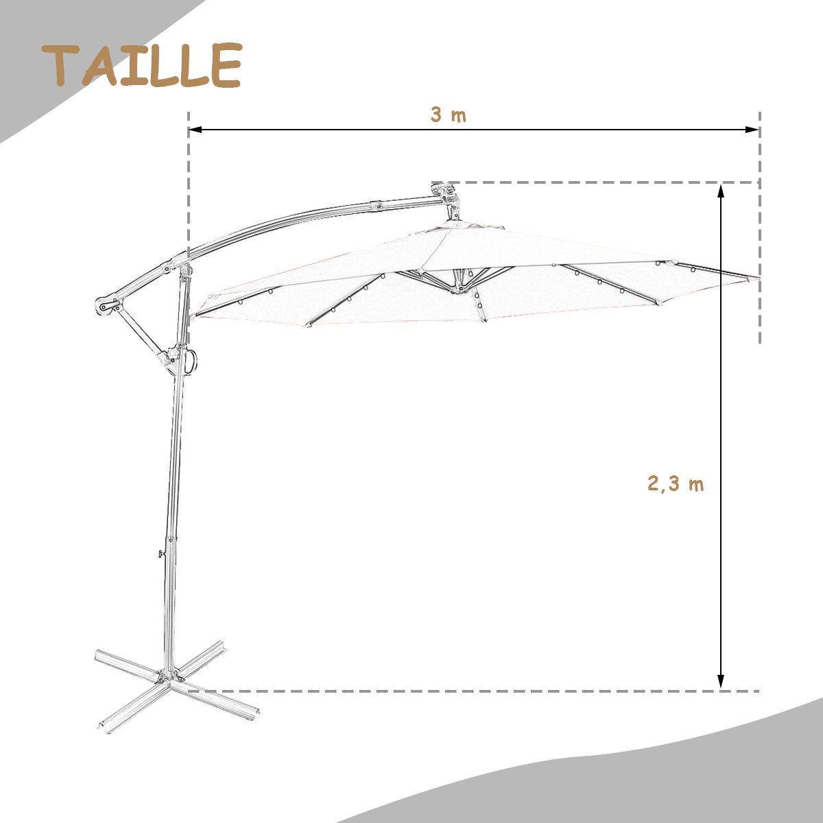 Parasol sur pied Coast avec éclairage LED - panneau solaire - orientable et inclinable - couleur café, 300 cm