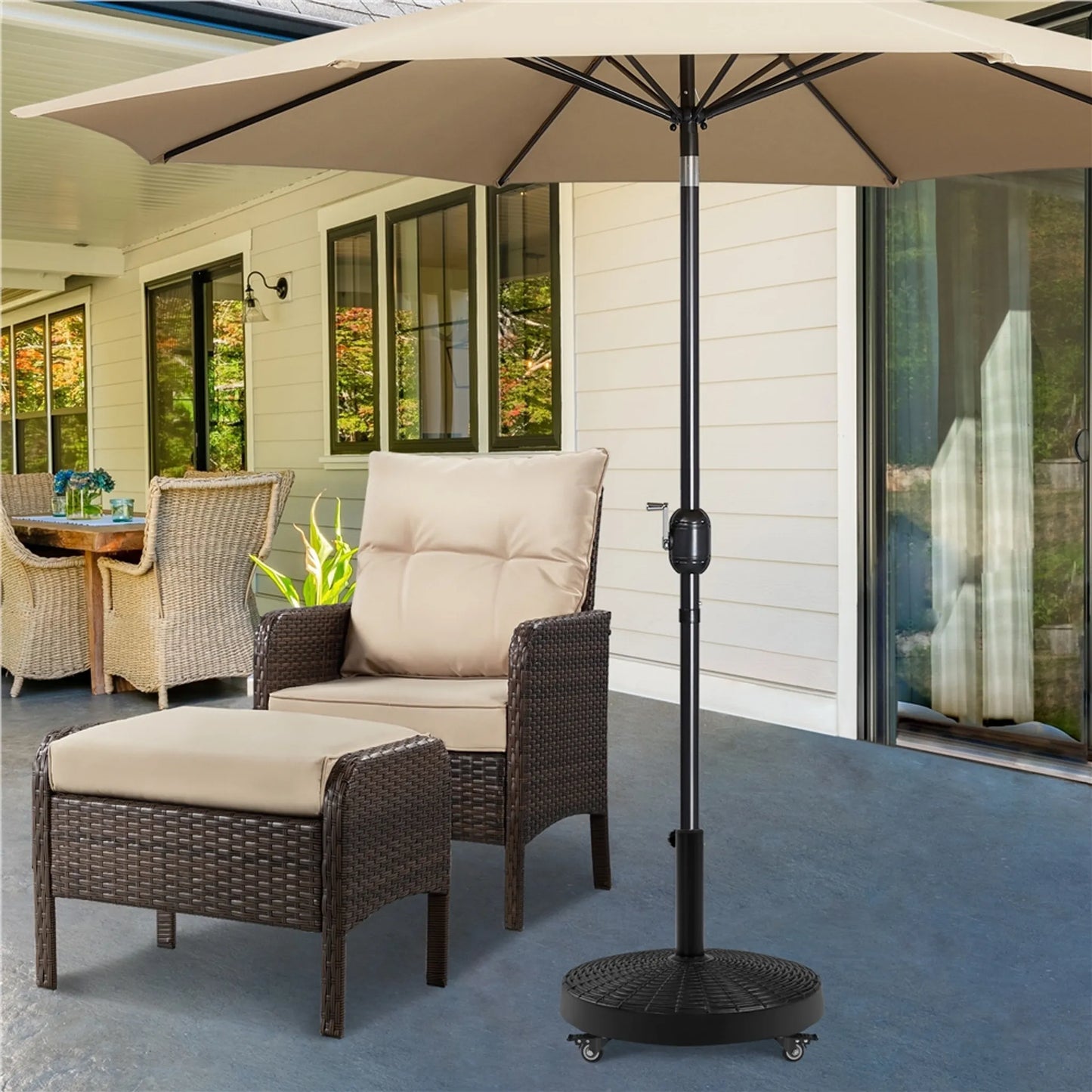 Yaheetech Base de parasol sur roues 24 kg - Avec 4 roulettes avec frein et deux adaptateurs pour Ø 38 mm et Ø 48 mm - Pour terrasse et jardin - Résine noire et métal - 52 x 52 x 42 cm