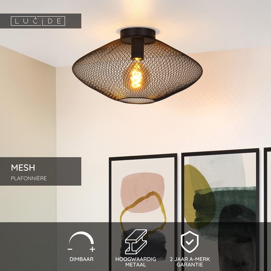 Lucide MESH - Plafonnier - Ø 45 cm - 1xE27 - Noir