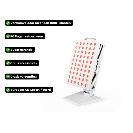 Lampe à lumière rouge Suprrhealth Mini - Thérapie par la lumière rouge - Minuterie - Lampe LED infrarouge - Soins de la peau par thérapie infrarouge - Lampe au collagène - Fibromyalgie - Luminothérapie