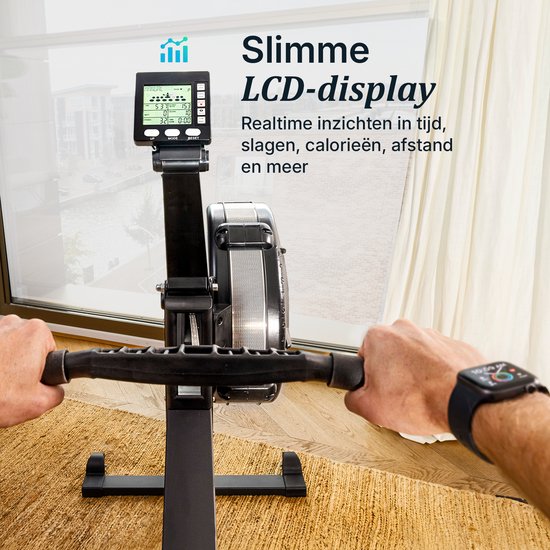 Rameur Flowsense à résistance pneumatique – Rameur professionnel – 10 niveaux de résistance – Pliable – Entraînement complet du corps – Application Bluetooth et écran LCD – Poids max. 200 kg – Rameurs – Pour la maison et la salle de sport