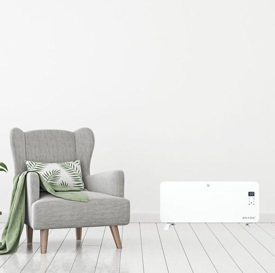 BRASQ Smart Convector Heater White - Chauffage électrique - Chauffage avec WiFi jusqu'à 2000 Watts - 2 réglages - Résistant à l'eau - jusqu'à 20M2