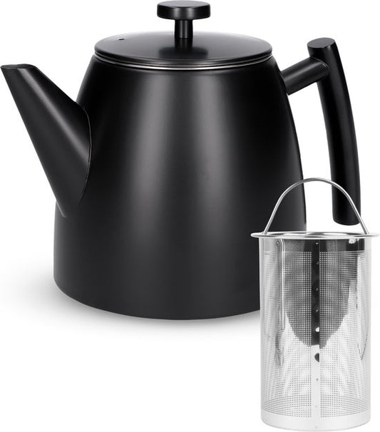 Théière Castagnola avec filtre - Théière à double paroi - Thermos en acier inoxydable - Pichet isotherme 1 L - acier inoxydable - Noir