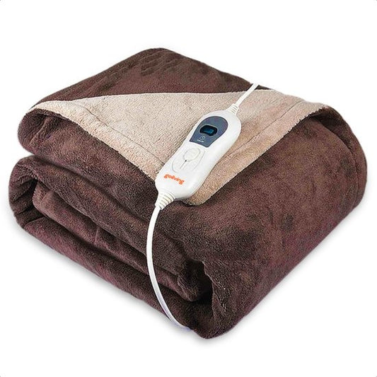 Goliving Plaid polaire électrique - Couverture chauffante - Couverture polaire chauffante - Couverture électrique - 3 niveaux de chaleur - Lavable en machine - 120 Watts - Cordon de 2,5 mètres - Flanelle Sherpa - 160 x 120 cm - Marron