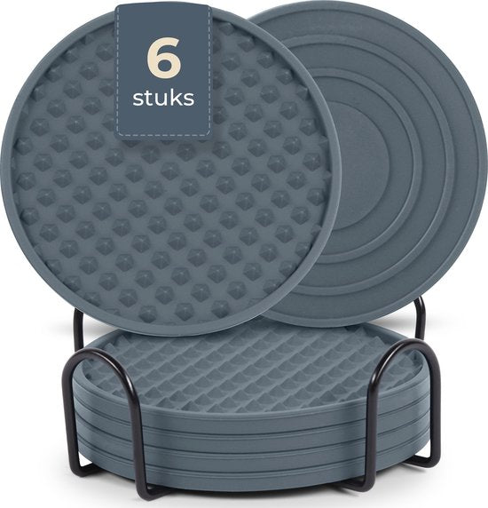 Castagnola Sous-verres en silicone - Sous-verres pour verres - Sous-verres design avec support - Sous-verres - Antidérapants - Lot de 6 - Gris