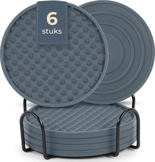Castagnola Sous-verres en silicone - Sous-verres pour verres - Sous-verres design avec support - Sous-verres - Antidérapants - Lot de 6 - Gris