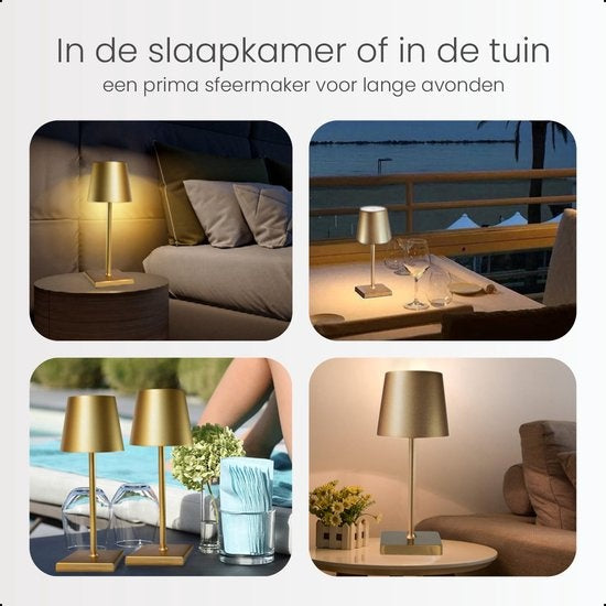 Goliving Lampe à poser Rechargeable - Sans fil et dimmable - Lampe tactile moderne - Lampe de nuit pour chambre à coucher - 26 cm - Or