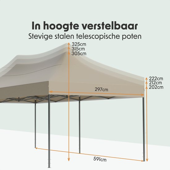 LifeGoods Party Tent - Pliable - 3x6 m - Montage facile - Pavillon - Imperméable - Sac de transport à roulettes - Beige