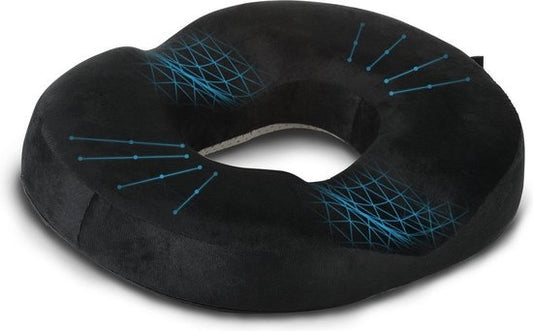 Coussin de siège LifeGoods - Coussin orthopédique à anneaux - Housse lavable - Antidérapant - Noir