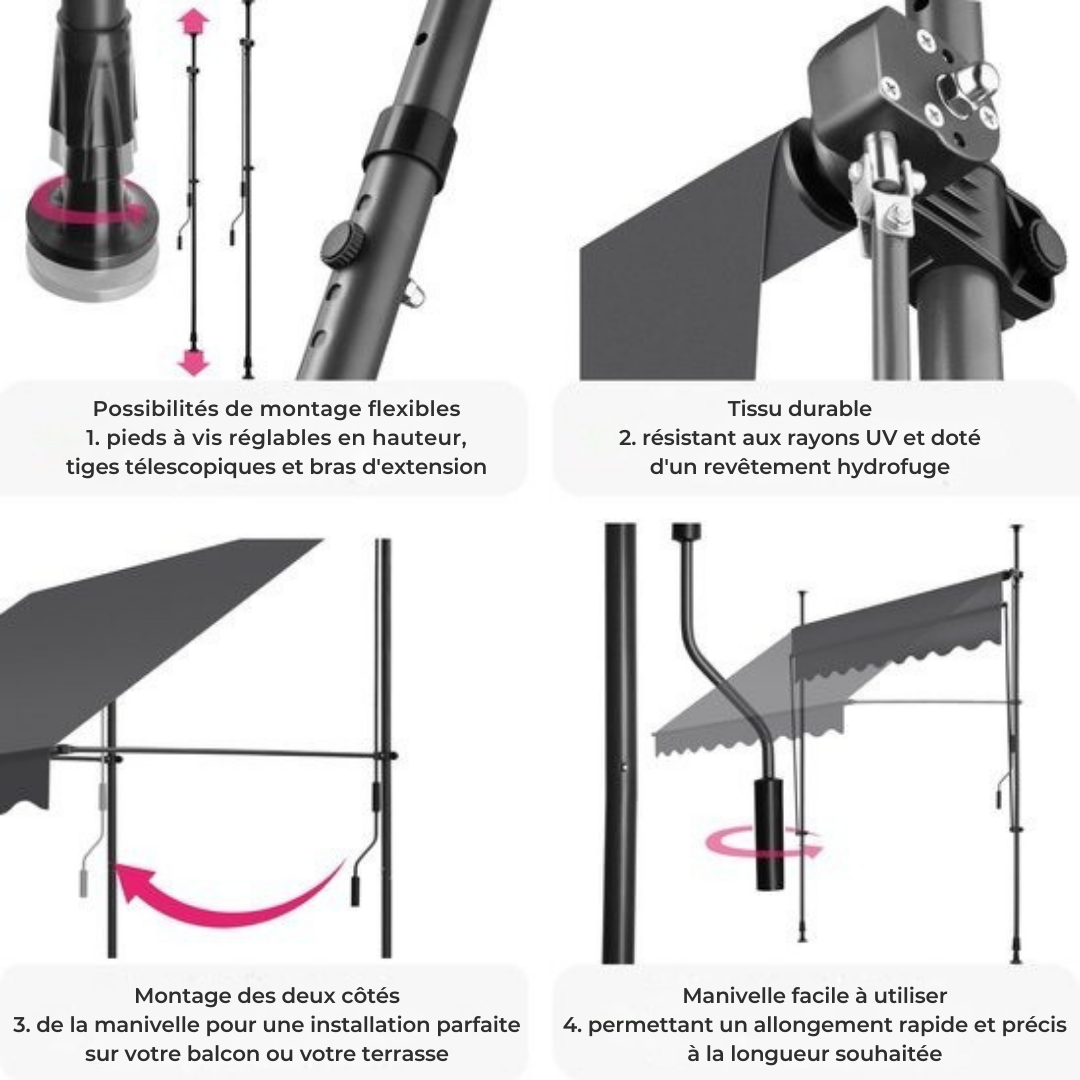 Store - Tectake - Store à pinces - Parasol réglable - 150 x 180 cm - Noir