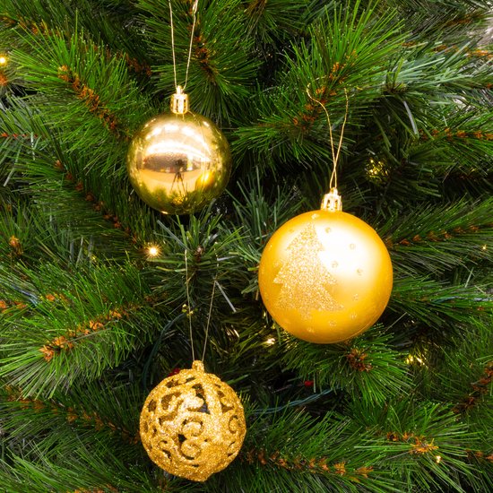 Lot de boules de Noël dorées Giftsome - 60 boules de Noël en plastique - avec pointe dorée - Décoration de Noël - 6/7 cm