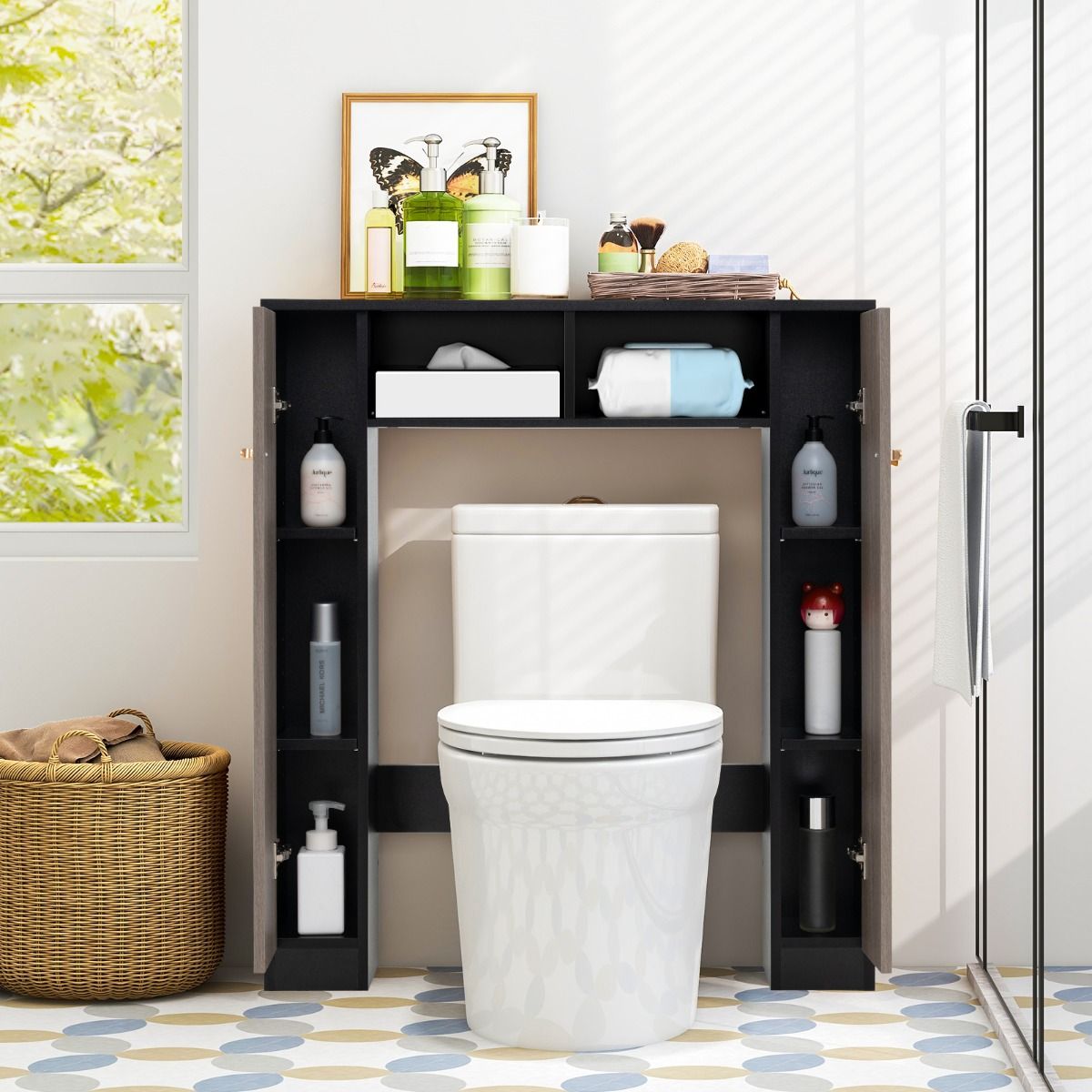 Armoire de salle de bains Coast à installer au-dessus des toilettes - double porte - étagères réglables - noir