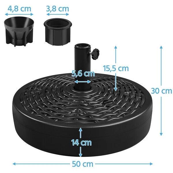 Pied de parasol Yaheetech Ø 50 cm - Noir - Pied de parasol à remplir d'eau ou de sable pour parasols de Ø 38 à 48 mm