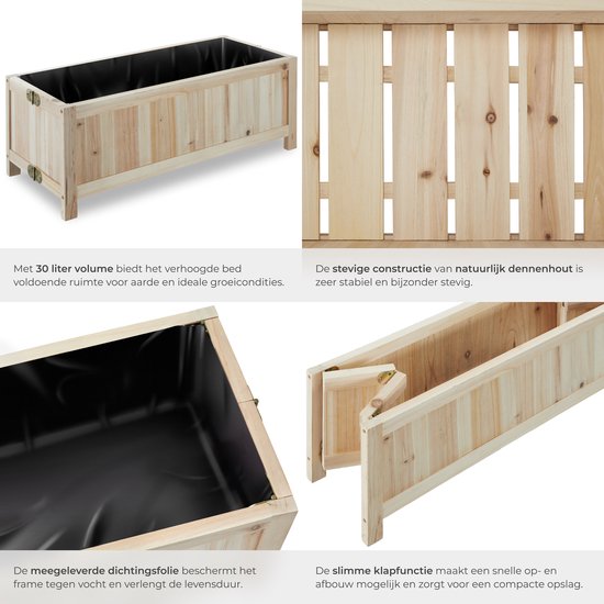 tectake® Jardinière surélevée Blomster - Jardinières d'extérieur rectangulaires - feuille incluse - Jardinière en bois pliable - stable et résistante aux intempéries - 70 x 30 x 25 cm - Lit de jardin pour herbes, légumes et fleurs - Anthracite