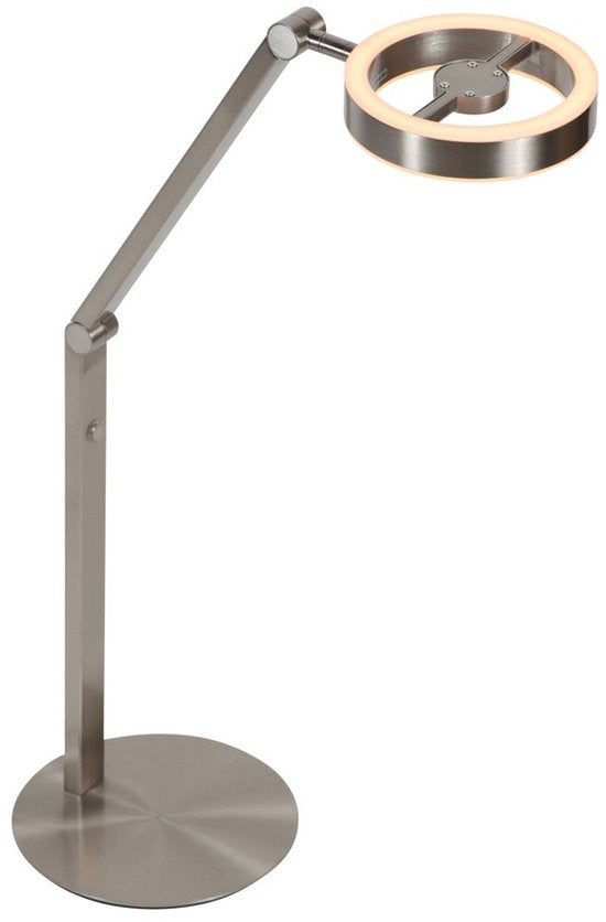 Lampe de table Ringlux 4139ST de Steinhauer - Élégante lampe en acier brossé, hauteur réglable de 40 à 75 cm, avec double éclairage LED et variateur tactile.