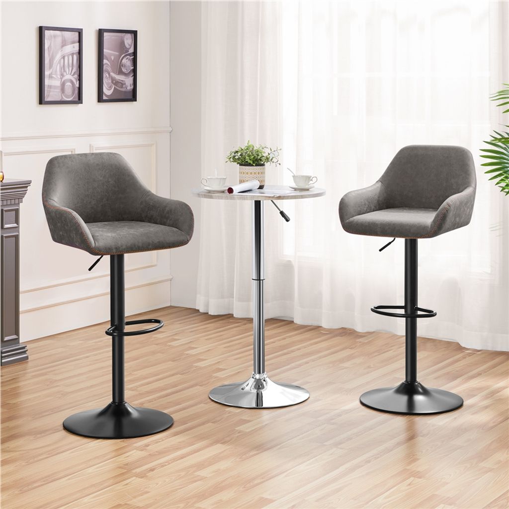 Lot de 2 tabourets de bar Yaheetech avec dossier - Pivotants à 360° - Réglables en hauteur de 87,5 à 107,5 cm - Simili cuir et métal - Gris