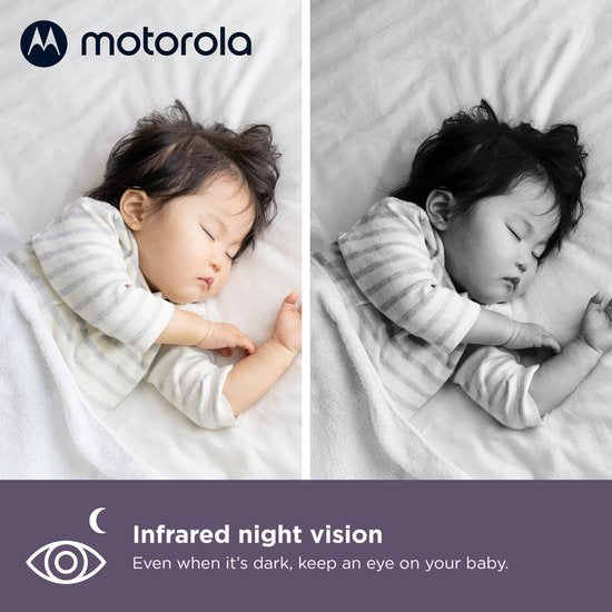 Motorola VM64 Baby Monitor avec caméra et application - Baby Monitor vidéo WiFi 4,3" avec application pour smartphone - Audio bidirectionnel, vision nocturne, température, berceuses, zoom numérique