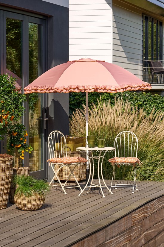 Mica Decorations : parasol inclinable à volants - Parasol à mât 238 x Ø 195 cm - Parasol de jardin ou de balcon - Polyester, acier - Pêche