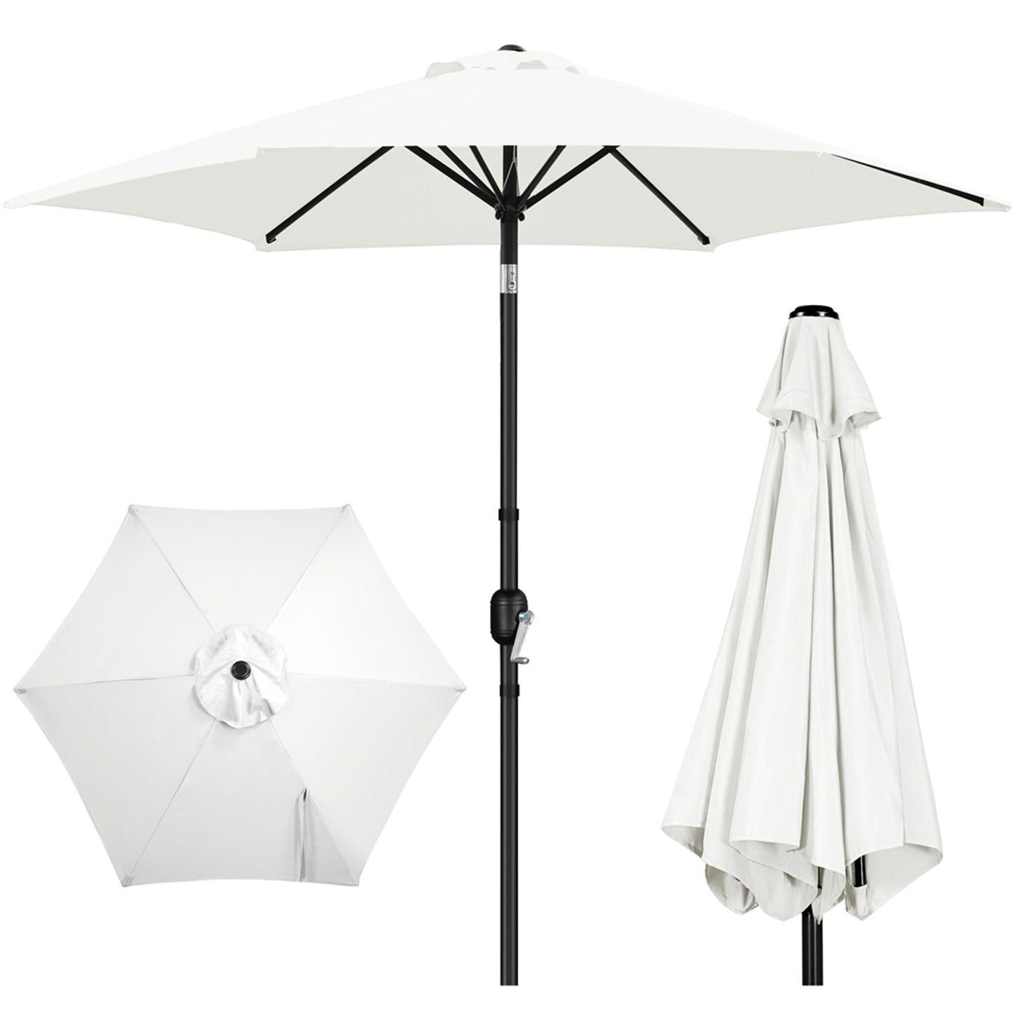 Parasol Yaheetech avec pied et fonction d'inclinaison, ø 269 cm - Protection UV UPF50+ - Blanc crème