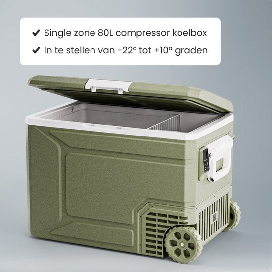 Glacière électrique Auronic - Compresseur - 80 L - 12 V et 240 V - Réfrigérateur de camping - Glacière de voiture - Avec roulettes et poignée - Verte