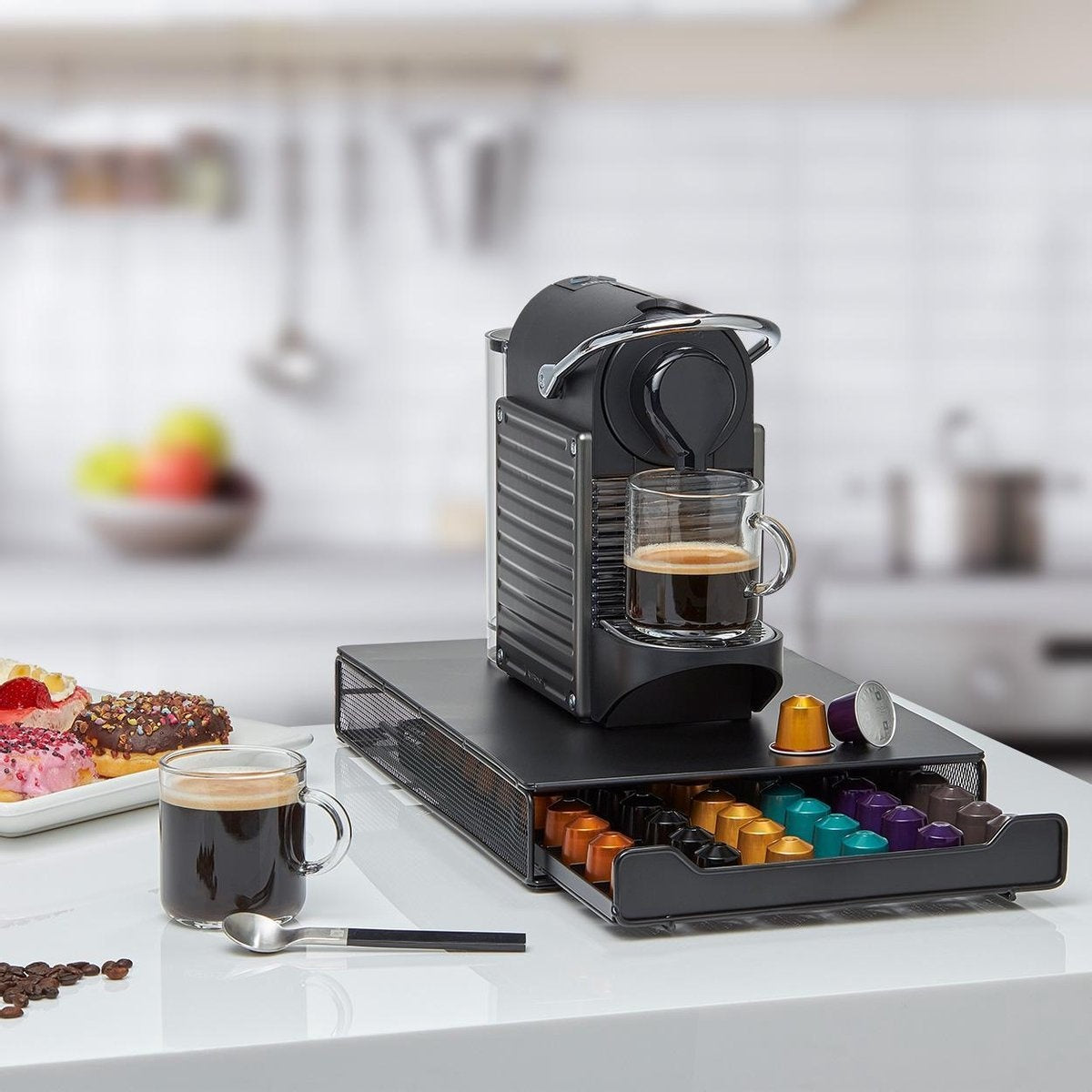 Porte-capsules - KitchenBrothers - Rangement capsules avec tiroir - 60 capsules - Noir