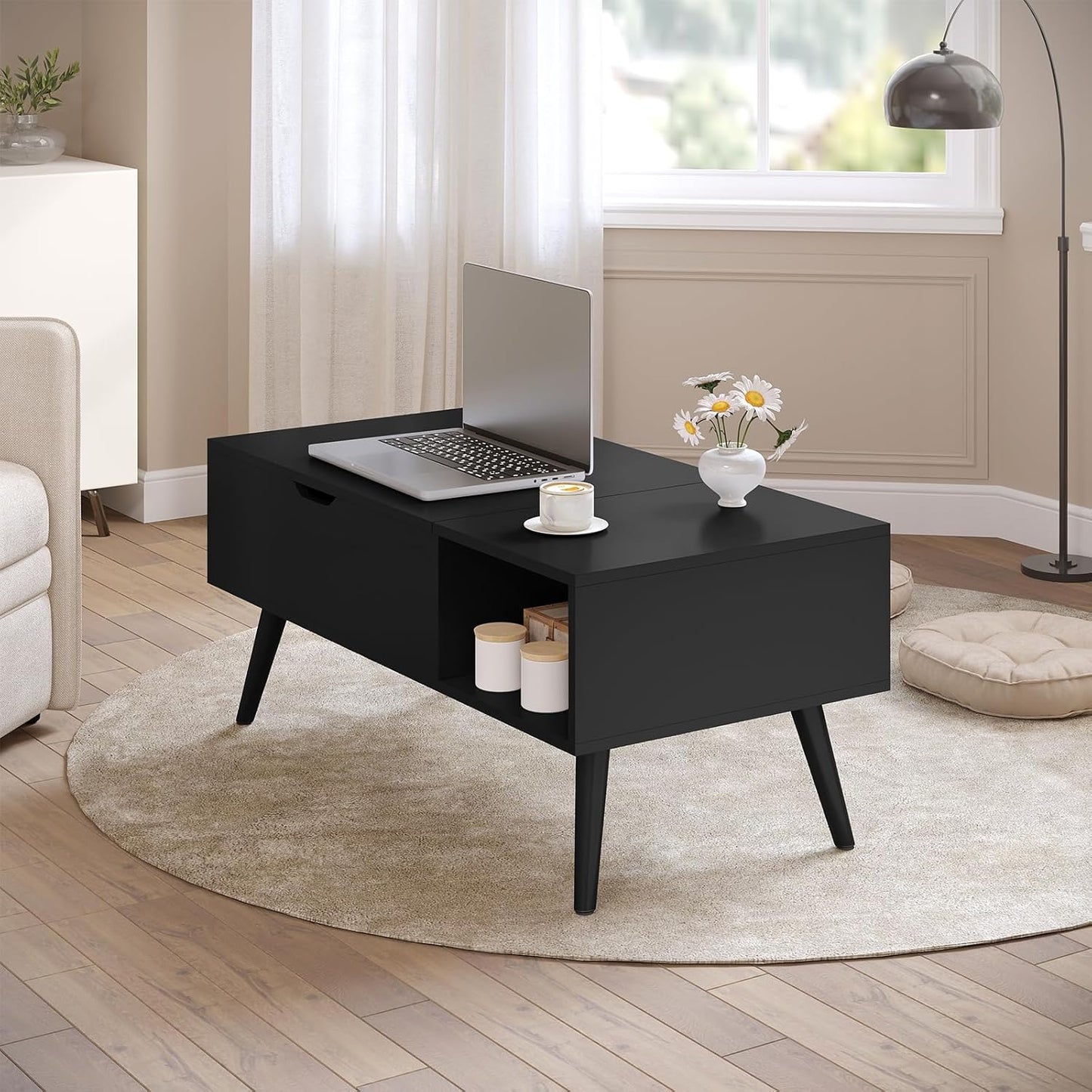 Table basse Woltu à hauteur réglable - 100 x 57 x 50 cm - Noir