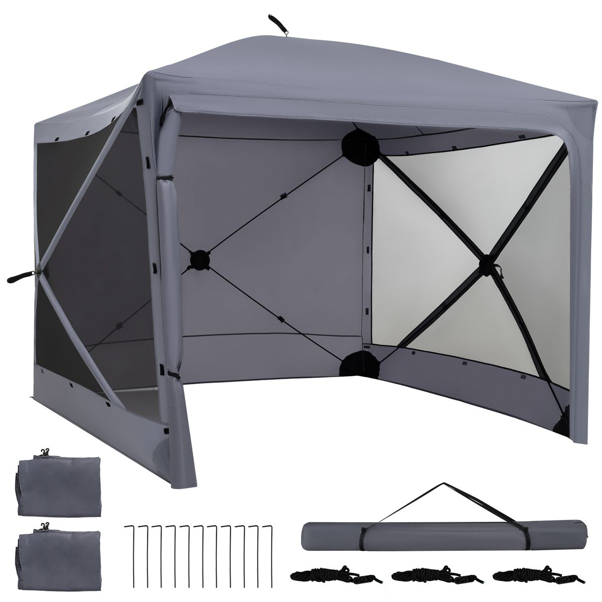 Tente pliante Coast Pop-up - avec auvent - parois latérales amovibles - gris foncé - 240 x 240 x 220 cm