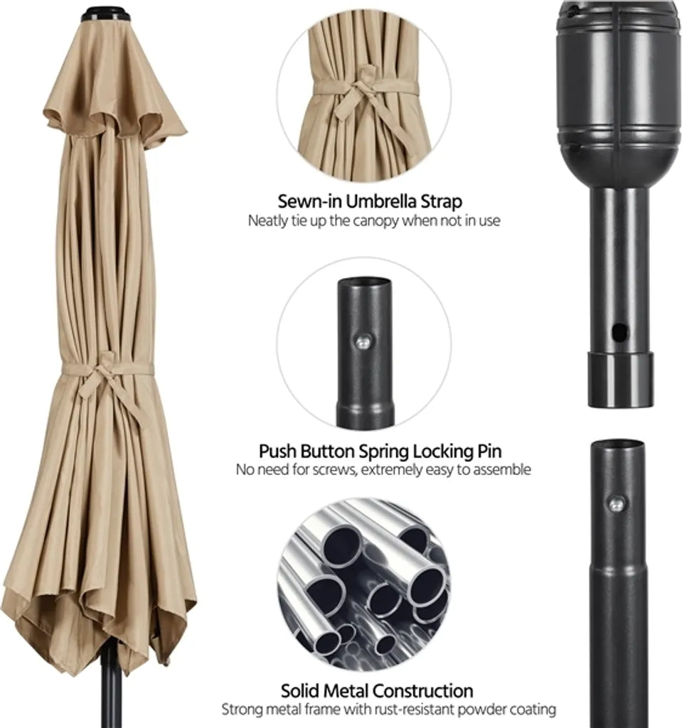 Yaheetech Parasol 222.5 cm - Light Brown - Parasol de jardin inclinable avec manivelle et 6 baleines en métal