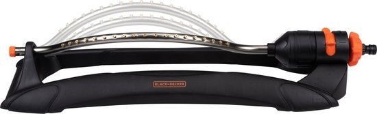 BLACK+DECKER Arroseur de pelouse - 19 trous - 58.5 x 19.5 x 10.5 CM - Arroseur de jardin pivotant - Noir/Orange