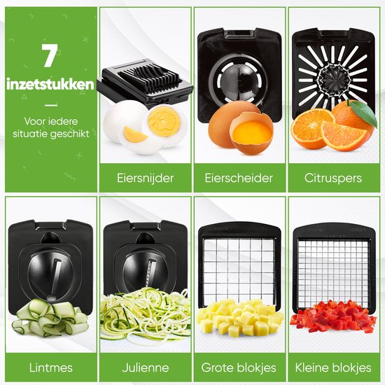 Mandoline Stosh - Coupe-légumes - Coupe-oignons - Coupe-spirale - 7 pièces - Noir - Sans BPA