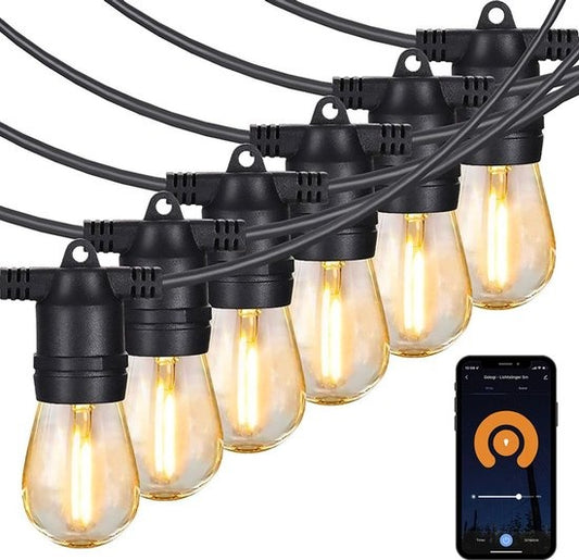 Gologi guirlande lumineuse extérieure et intérieure - Guirlande lumineuse 15M - Eclairage de jardin LED - Eclairage d'ambiance chaud 2700K - Etanche - Eclairage intelligent avec App - Connectable jusqu'à 30M