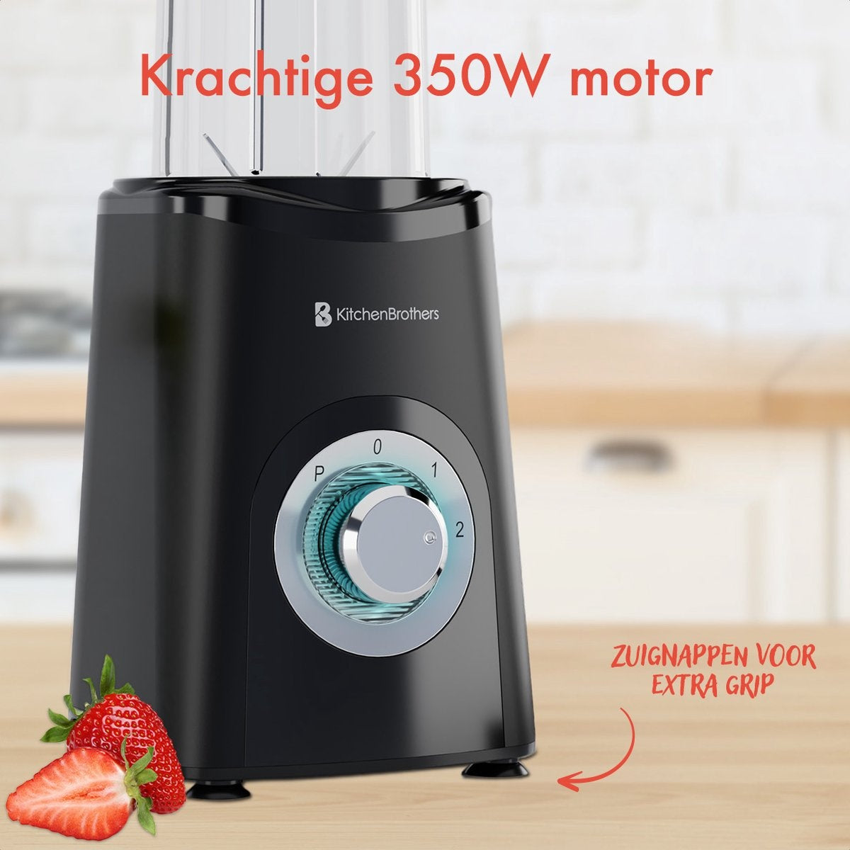 Blender - KitchenBrothers - 2-en-1 - 350 W - 4 tasses 600 ml/300 ml - Smoothie - Mini Blender - Noir