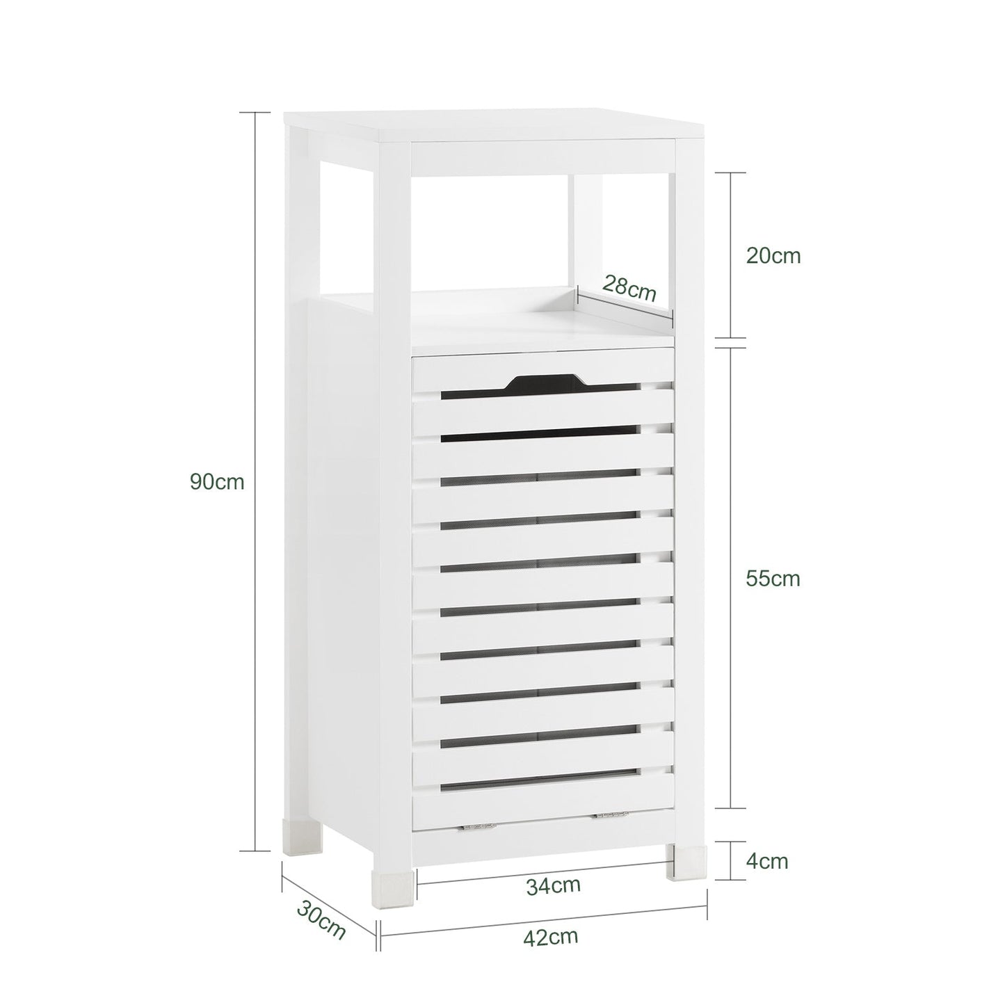 SoBuy BZR67-W Meuble de salle de bain - Panier à linge inclinable - Bois MDF blanc - 42x30x90 cm