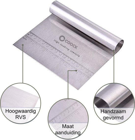 COOCK - Grattoir à pâte en acier inoxydable - Grattoir à pâte - Coupe-légumes - Couteau à pizza - Coupe-pâte - Grattoir pour gâteaux et tartes