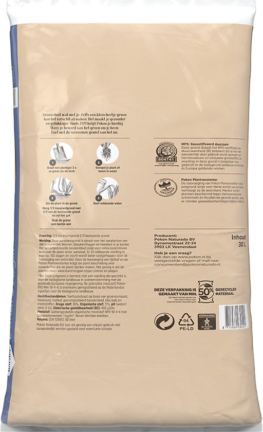 Pokon Bio : terreau de plantation pour plantes de jardin, arbres et haies - 30 l - 100 jours de nutriments - sans tourbe