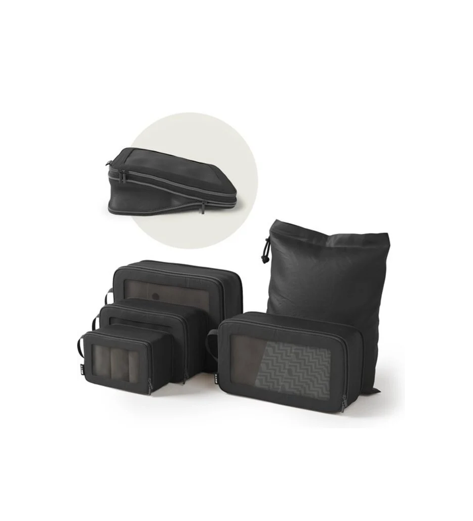 ONYX® cubes de compression - 5 pièces - Organiseurs de bagages avec zip de compression - Pour valises et sacs - Noir