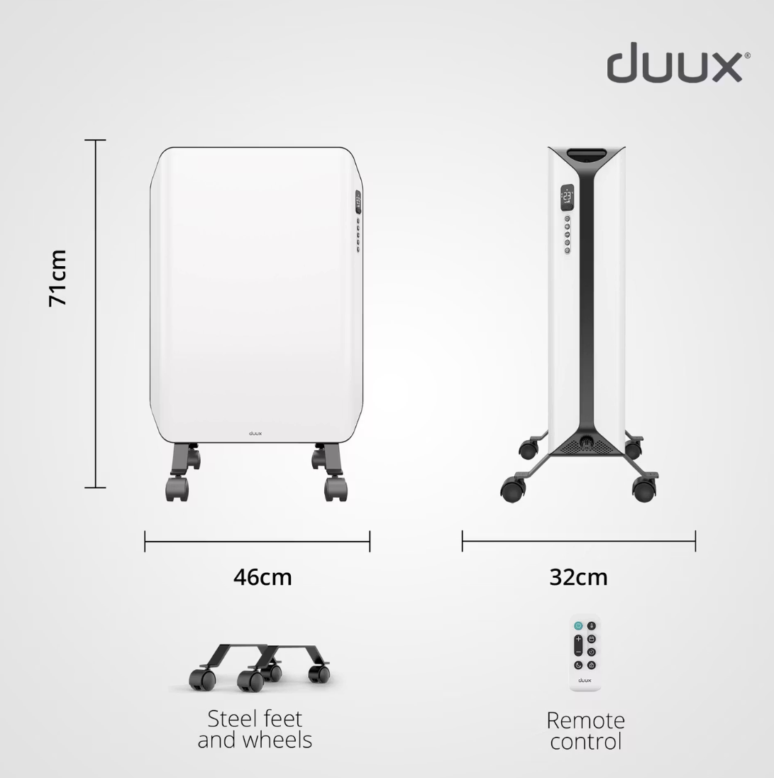 Duux Edge Radiateur à huile 1500 W - Chauffage intelligent avec ventilateur - Blanc - 46 x 32 x 71 cm